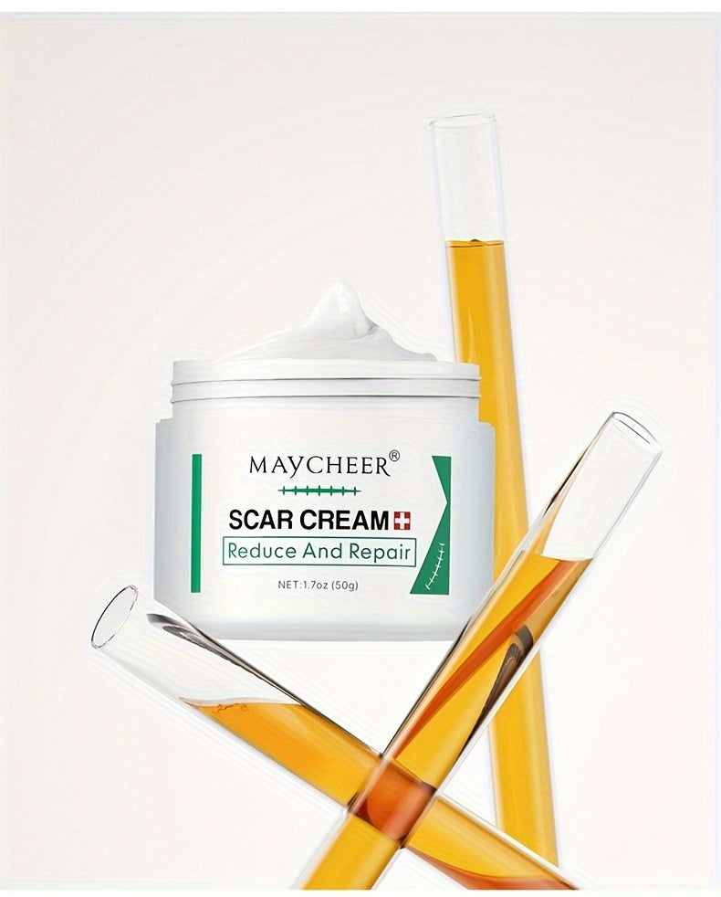 MAYCHEER Scar Cream - Hypoallergenic Scar Reduction and Repair for All Skin Types with Hyaluronic Acid - Unisex Adult Smooth Skin Formula, Prevents Scar Proliferation, Repairs with Natural Ingredients, 1.7oz