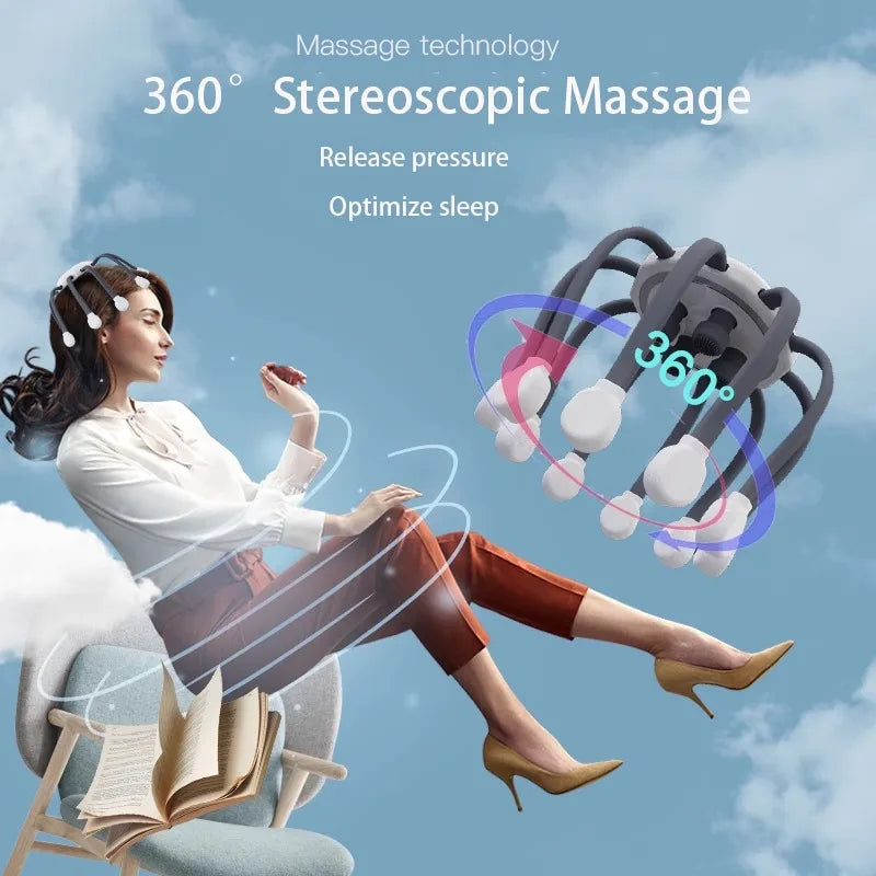 2025 Octopus Head Massagers Fully Automatic Multi-dimensional Electric Vibration Scalp Unblocking and Relaxation Massage Device