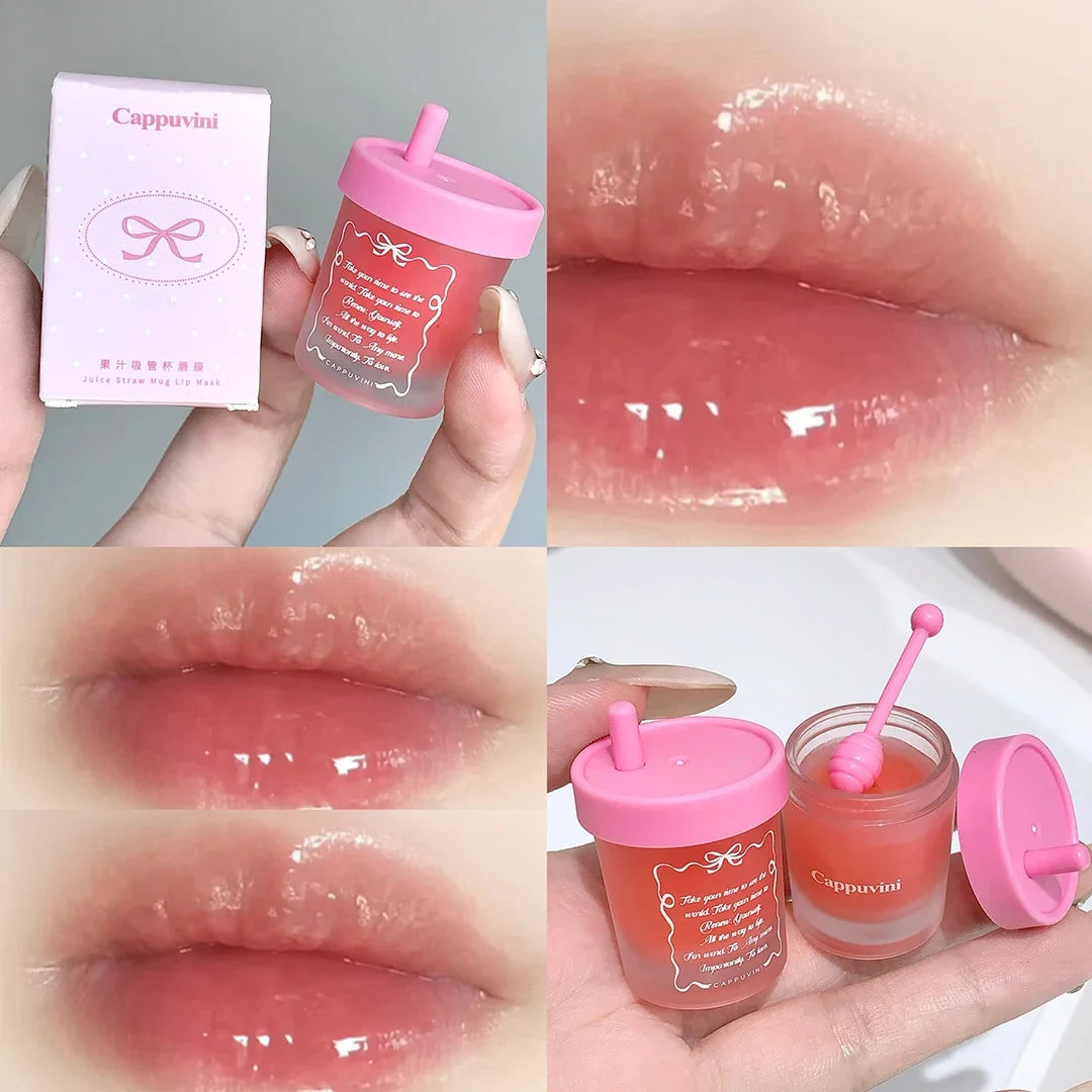 Juice Mug Moisturizing Lip Mask Hydrating Lightening Lip Lines Fruity Makeup Solid Tinted Lip Balm Jelly Gloss Jar Makeup