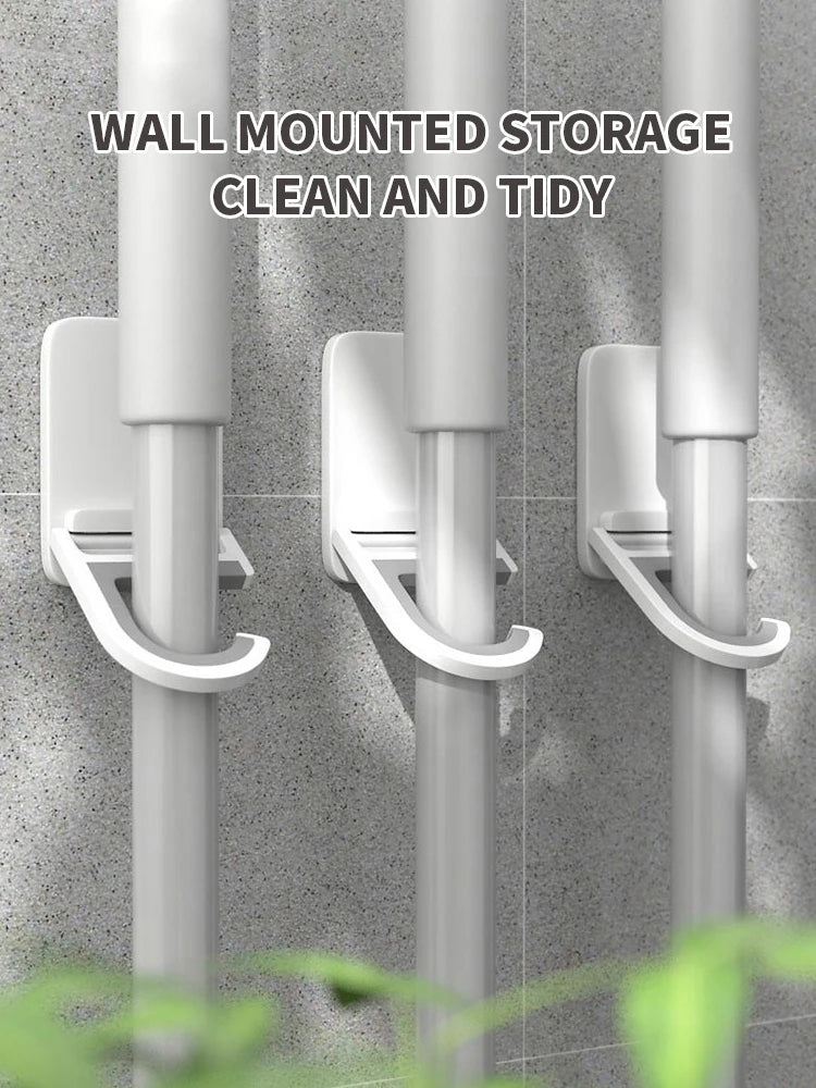 Wall Mount Broom Mop Clip Holder Self-adhesive Broom Brush Mop Hanger Organizer Rack Kitchen Bathroom Storage Multi-Purpose Hook