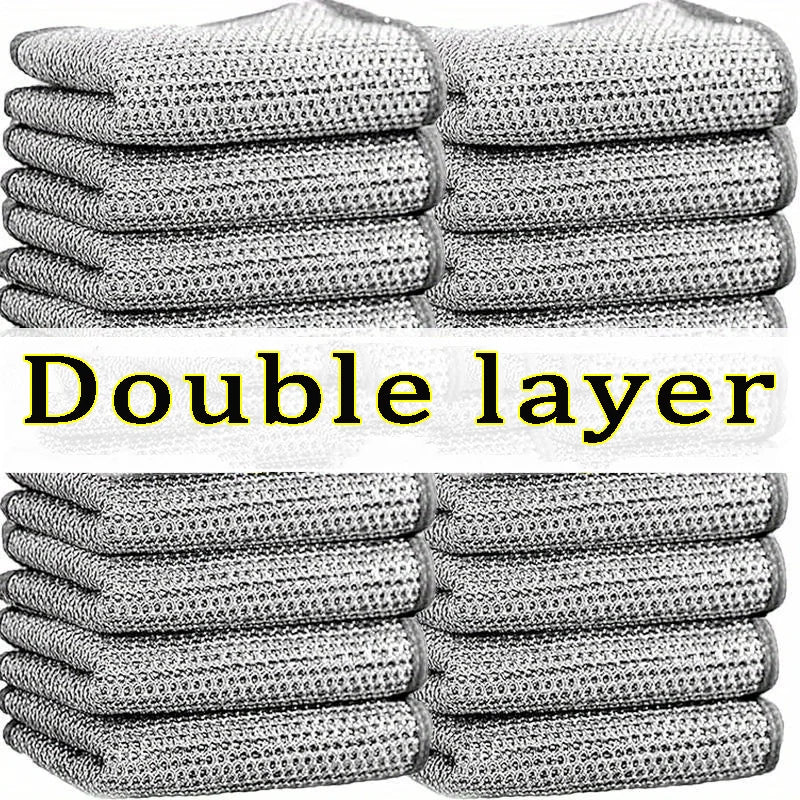 Double-Sided Silver Fabric Dishcloth Dish Towel Absorbent Non-Stick Oil Dish Rag Housework Cleaning Oil Removal Kitchen Cleaning
