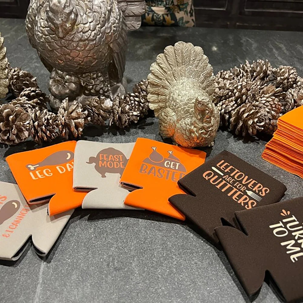 Set of 6 Funny Thanksgiving Favor Can Coolers Table Decoration Friendsgiving Accessories Home Items Talk Turkey To Me Feast Mode