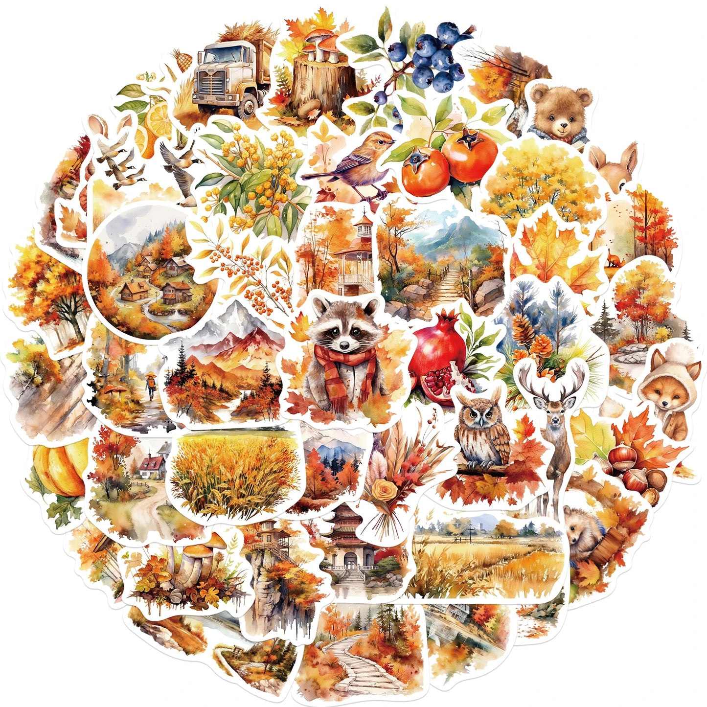 50pcs Thanksgiving Stickers Fall Stickers for Holiday Decoration, DIY Crafts, Art Journal, Laptop Gift Decoration