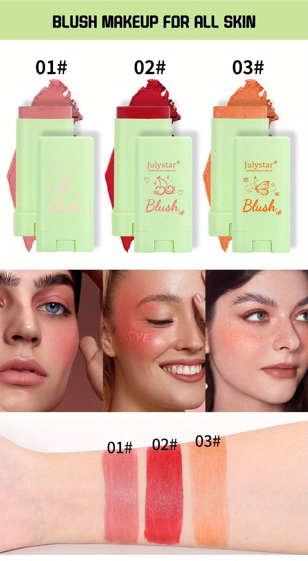 15g Multi-Tasking Rouge Blush Cream Stick - Natural Matte Finish, Expanding Color, Highlighting, Contouring, Solid Blush for Face and Lips - Long-Lasting, Easy to Apply, Buildable Coverage, Cruelty-Free, Travel-Friendly