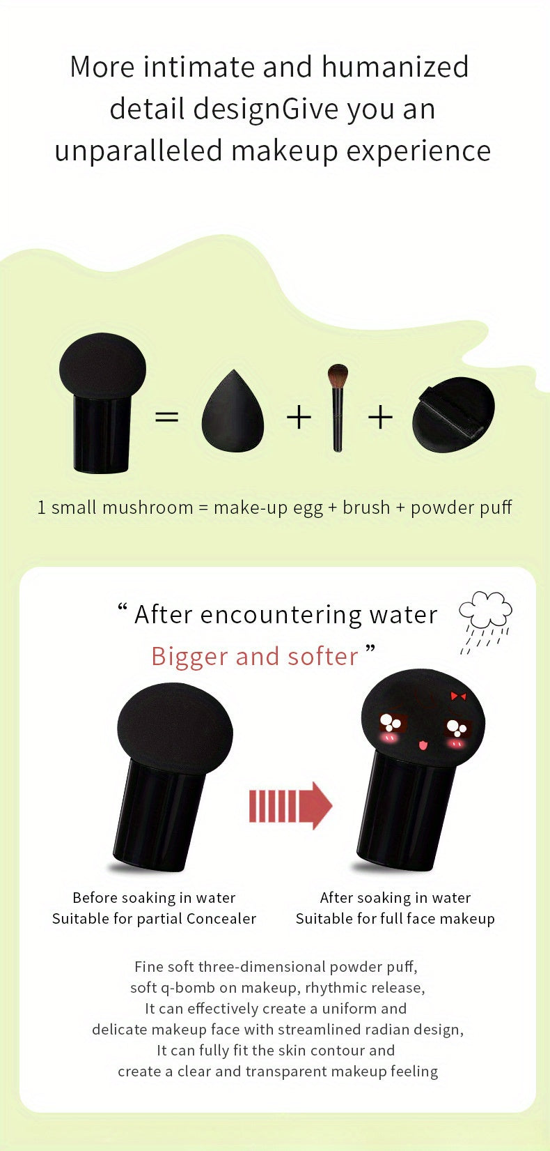 Snail Collagen Mushroom Head Air Cushion CC Cream BB Cream, Face Concealer Air Cushion Cream Brightening Moisturizing Foundation Cream Waterproof And Long-lasting Face Makeup