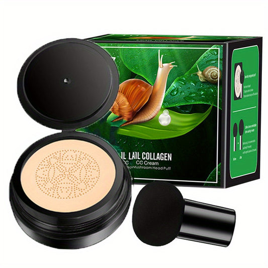 Snail Collagen Mushroom Head Air Cushion CC Cream BB Cream, Face Concealer Air Cushion Cream Brightening Moisturizing Foundation Cream Waterproof And Long-lasting Face Makeup