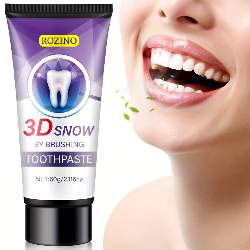 60g ROZINO 3D Snow Whitening & Brightening Toothpaste - Freshens Breath, Gum Protection - Cream Formula with Natural Ingredients for Daily Oral Care