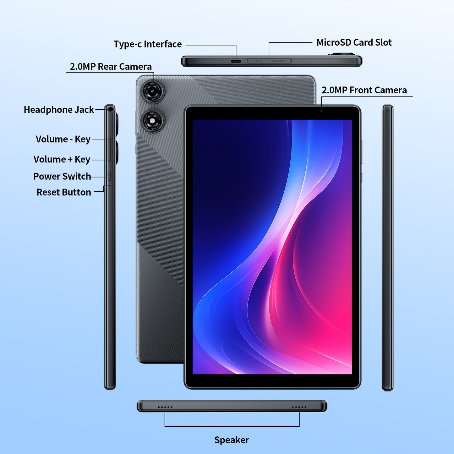 PRITOM Android 15 Tablet, 10.1-Inch, 8GB RAM (3GB + 5GB Expandable), 32GB Storage, 2-In-1 Tablet, Optional Keyboard, Mouse, Protective Case And Stylus, 6000Mah Battery, Supports 1TB Expandable Storage, Penta-Core Processor, C