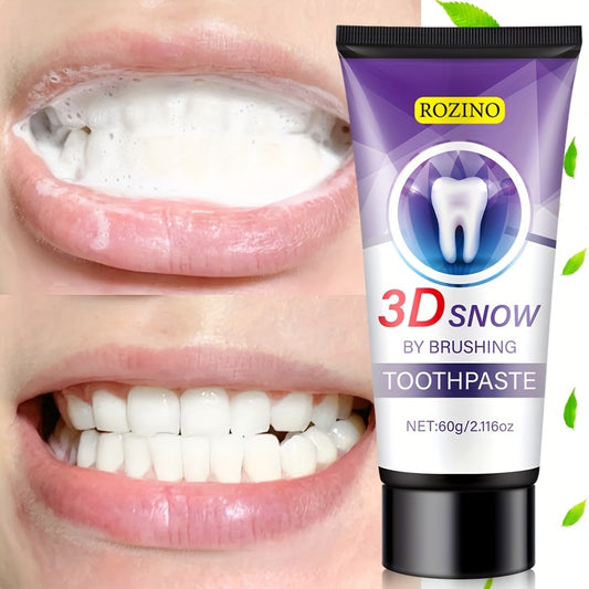 60g ROZINO 3D Snow Whitening & Brightening Toothpaste - Freshens Breath, Gum Protection - Cream Formula with Natural Ingredients for Daily Oral Care