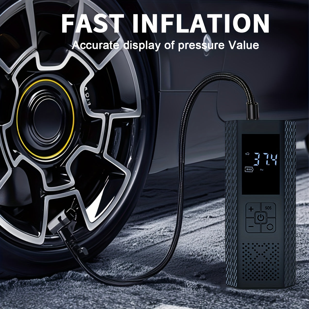 Portable Air Compressor Tire Pump, 150PSI Car Tire Air Pump with Tire Pressure Gauge, LED, 3X Faster One-Click Smart Wireless Tire Inflator for Cars, Motorcycles, Bicycles, Balls, Etc