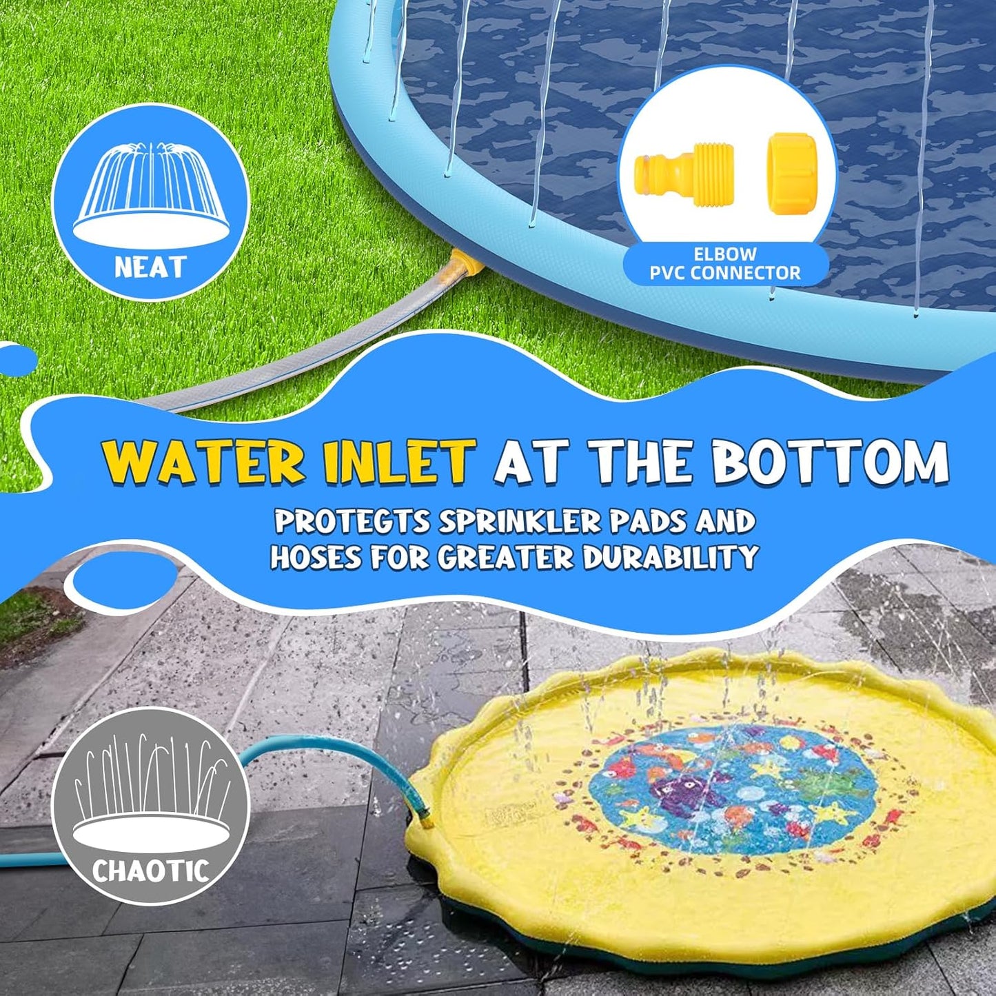 Extra Large Splash Proof Play Mat - Heavy-Duty Non-Slip High Quality Sprinkler Board for Kids, Dogs, Backyard - Outdoor/Indoor Water Playground - Easy-Clean Surface - Ideal for Birthday Parties & Family Games - Blue Playgroun