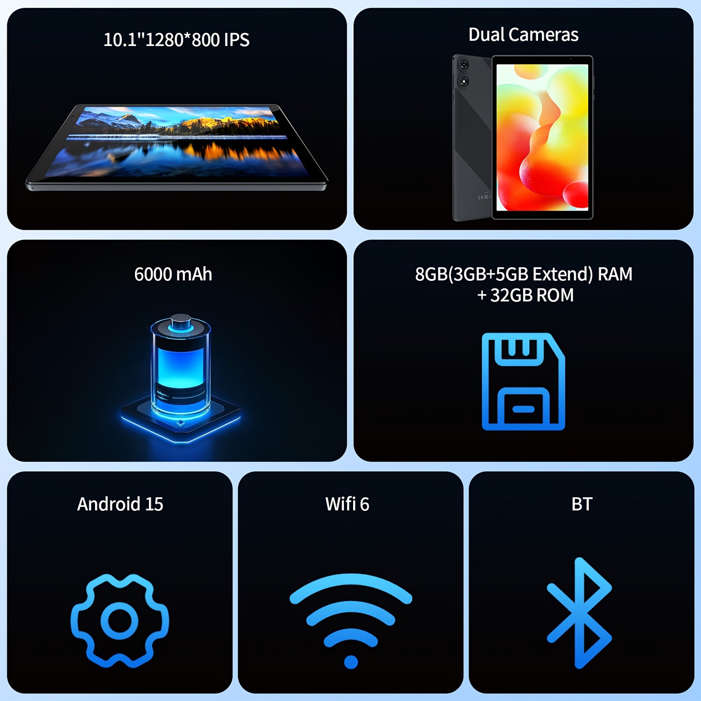 PRITOM Android 15 Tablet, 10.1-Inch, 8GB RAM (3GB + 5GB Expandable), 32GB Storage, 2-In-1 Tablet, Optional Keyboard, Mouse, Protective Case And Stylus, 6000Mah Battery, Supports 1TB Expandable Storage, Penta-Core Processor, C