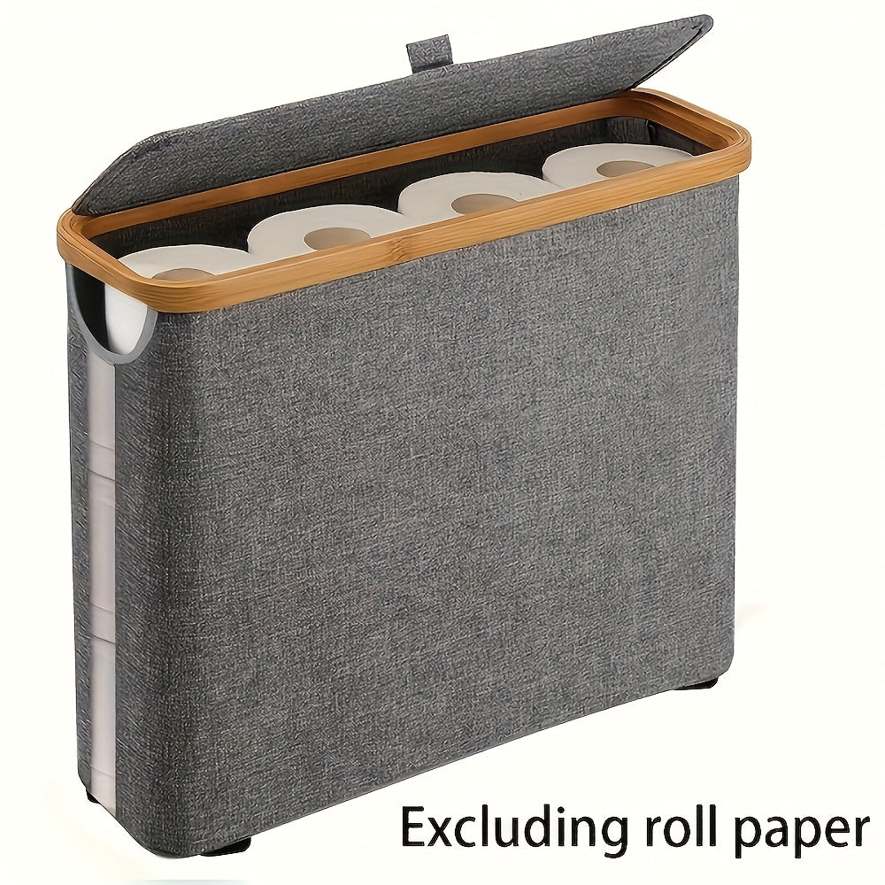 Large Capacity Foldable Toilet Paper Holder with Lid - Space-Saving Modern Bathroom Organizer, No Assembly Required, Durable Wood Frame & Gray Fabric Finish, Multi-Purpose Home Storage Solution, Toilet Paper Storage Container
