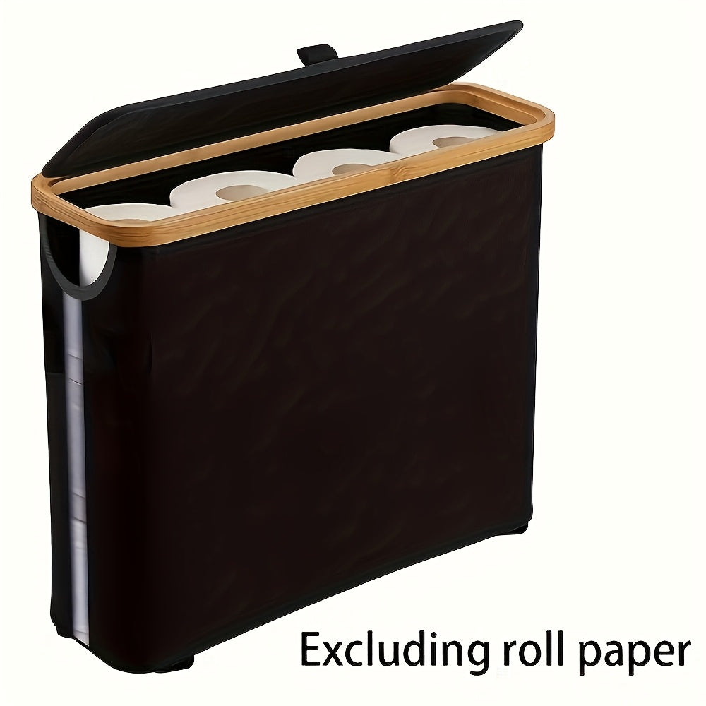 Large Capacity Foldable Toilet Paper Holder with Lid - Space-Saving Modern Bathroom Organizer, No Assembly Required, Durable Wood Frame & Gray Fabric Finish, Multi-Purpose Home Storage Solution, Toilet Paper Storage Container