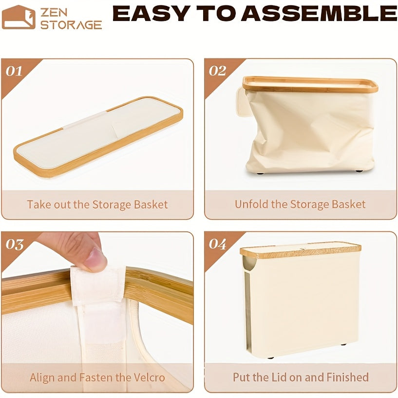 Large Capacity Foldable Toilet Paper Holder with Lid - Space-Saving Modern Bathroom Organizer, No Assembly Required, Durable Wood Frame & Gray Fabric Finish, Multi-Purpose Home Storage Solution, Toilet Paper Storage Container