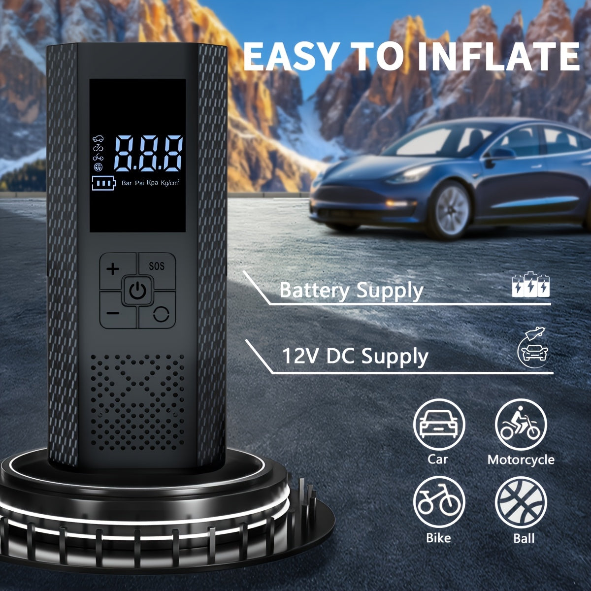 Portable Air Compressor Tire Pump, 150PSI Car Tire Air Pump with Tire Pressure Gauge, LED, 3X Faster One-Click Smart Wireless Tire Inflator for Cars, Motorcycles, Bicycles, Balls, Etc