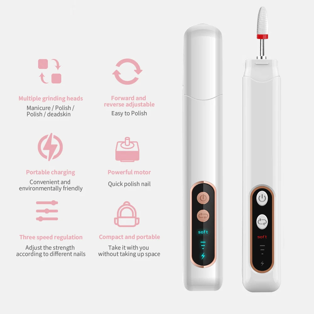 Electric Rotation Multi-speed Adjustable Speed Manicure Pliers Nail Grinder Curing Nails Portable Home Nail Art Special