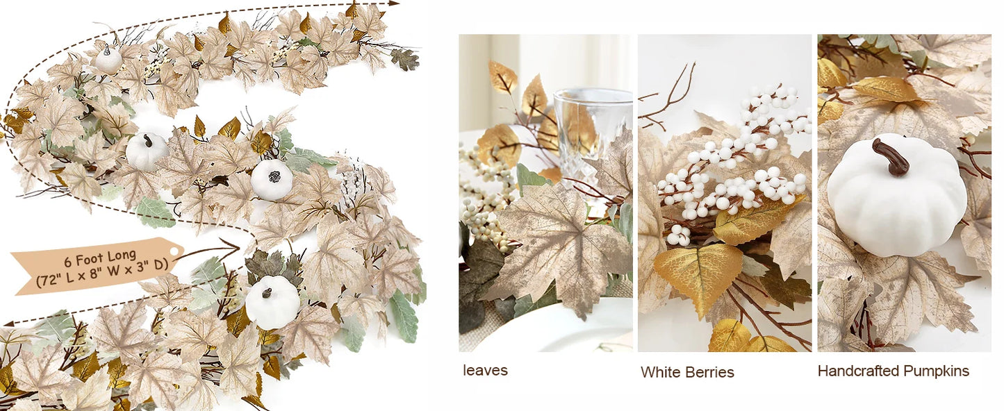 Fall Decoration - 1.75m Maple Leaf Pumpkin Berry garland - Thanksgiving Halloween Harvest decoration for home outdoor porch