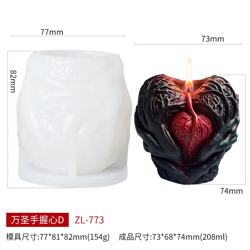 Halloween Hand held Heart Candle Silicone Mold DIY Horror Mutation Heart Craft Resin Gypsum Cement Casting Mold Halloween Gift