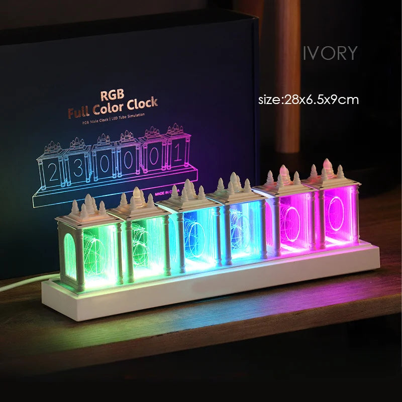 LED Digital Clock Nixie Tube Clock RGB Glow Tube Clock Walnut Wood Night Light Digital Alarm Atomosphere Lamp Clock Timer Gift