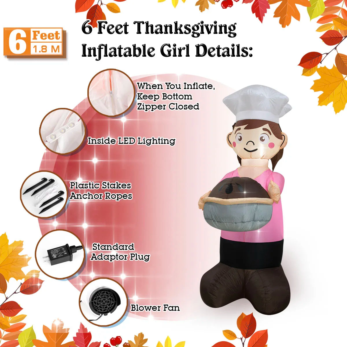 Thanksgiving Inflatable Turkey Decoration with LED Lights Suitable for Fall Harvest Party, Indoor and Outdoor Shopping Mall Yard