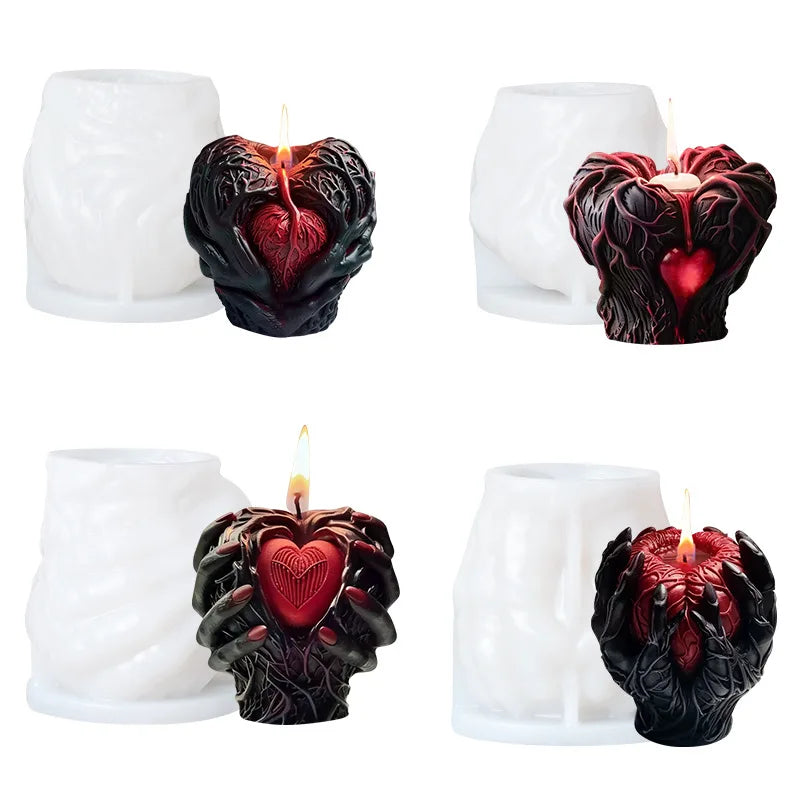 Halloween Hand held Heart Candle Silicone Mold DIY Horror Mutation Heart Craft Resin Gypsum Cement Casting Mold Halloween Gift