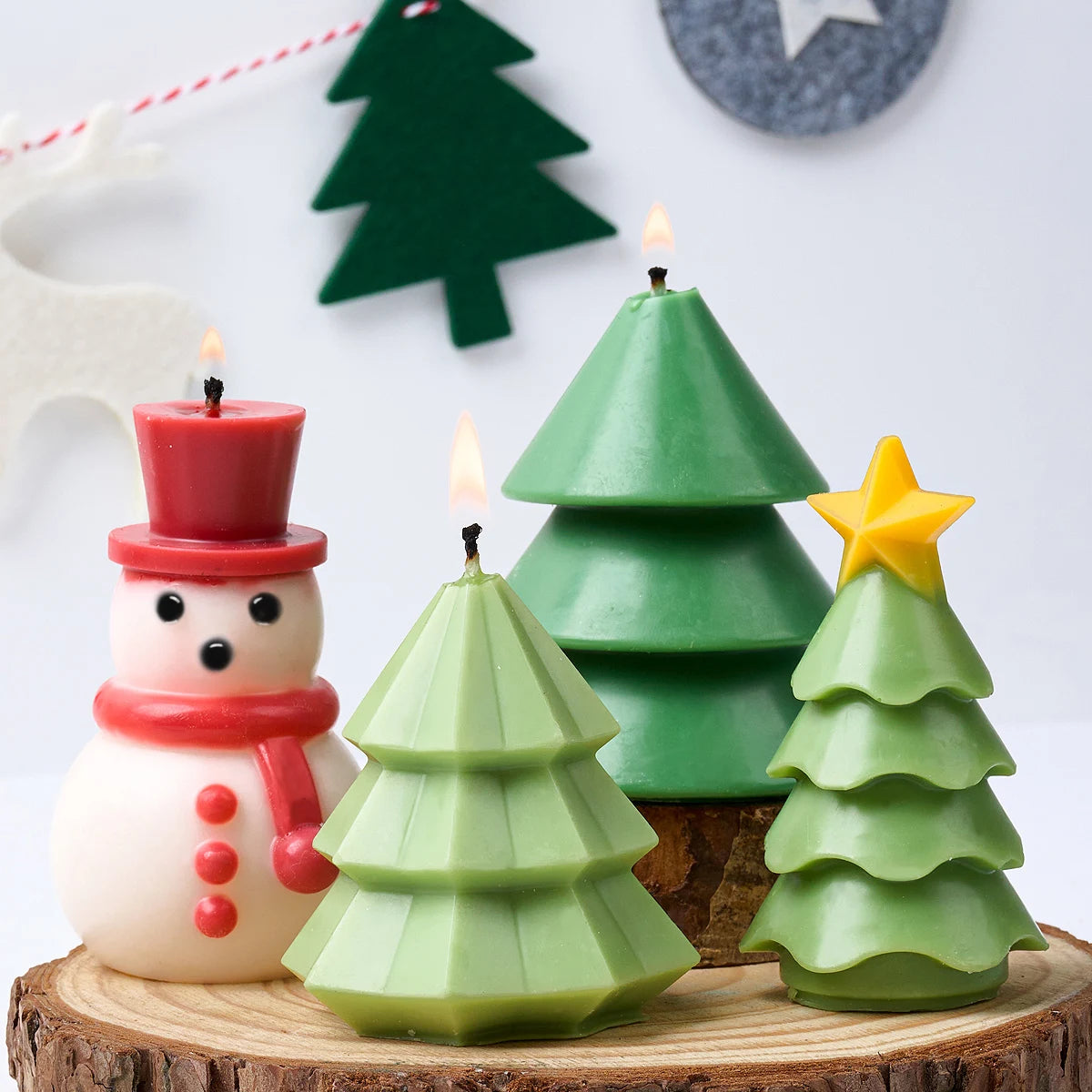 3D Xmas Ornament Candle Mold for DIY Scented Candles Resin Plaster Silicone Molds Christmas Tree Snowman Craft Making Home Decor
