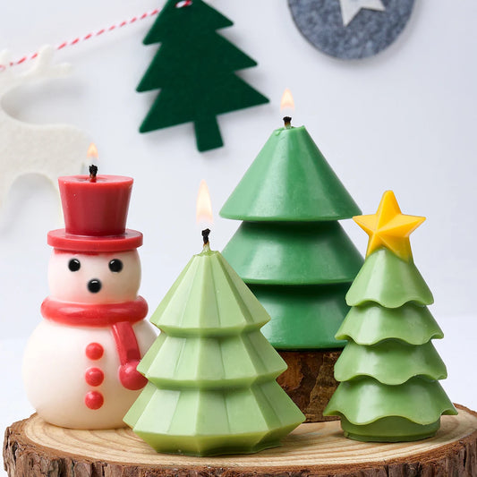 3D Xmas Ornament Candle Mold for DIY Scented Candles Resin Plaster Silicone Molds Christmas Tree Snowman Craft Making Home Decor
