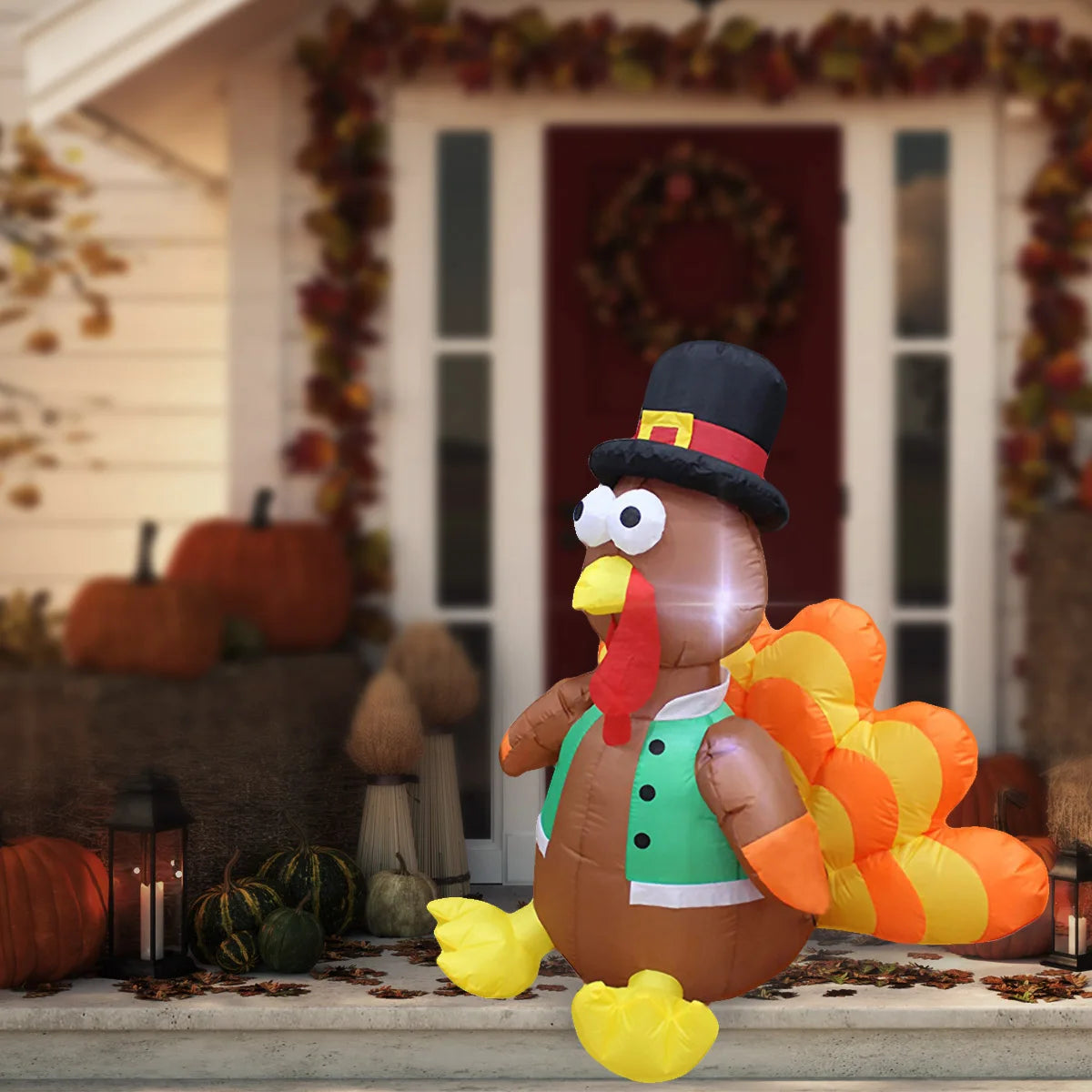 Thanksgiving Inflatable Turkey Decoration with LED Lights Suitable for Fall Harvest Party, Indoor and Outdoor Shopping Mall Yard