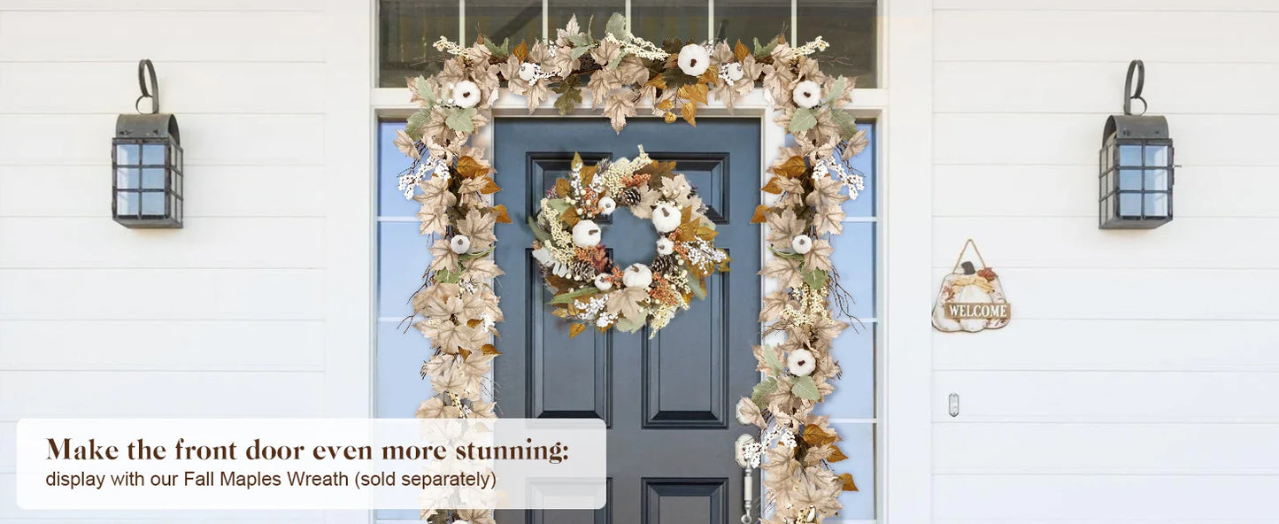 Fall Decoration - 1.75m Maple Leaf Pumpkin Berry garland - Thanksgiving Halloween Harvest decoration for home outdoor porch