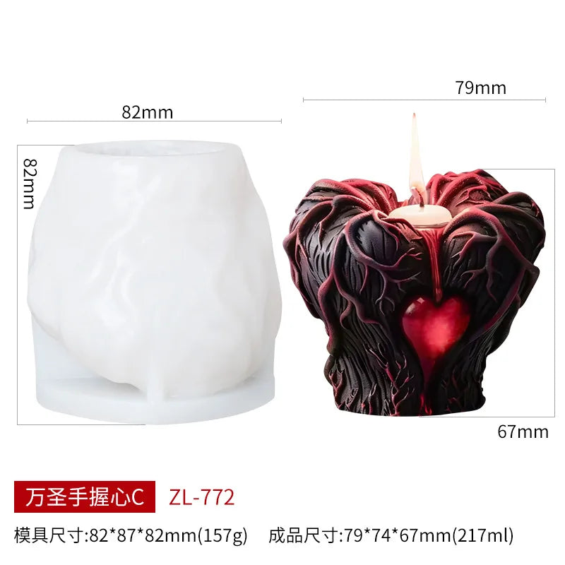 Halloween Hand held Heart Candle Silicone Mold DIY Horror Mutation Heart Craft Resin Gypsum Cement Casting Mold Halloween Gift