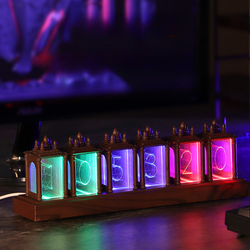 LED Digital Clock Nixie Tube Clock RGB Glow Tube Clock Walnut Wood Night Light Digital Alarm Atomosphere Lamp Clock Timer Gift