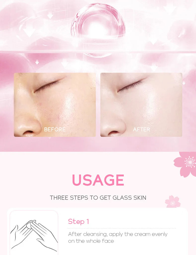Japan Sakura Face Cream Whitening Anti Aging Shrink Pores Cosmetics Moisturizing Cherry Blossom Essence Facial Lotion Emulsions