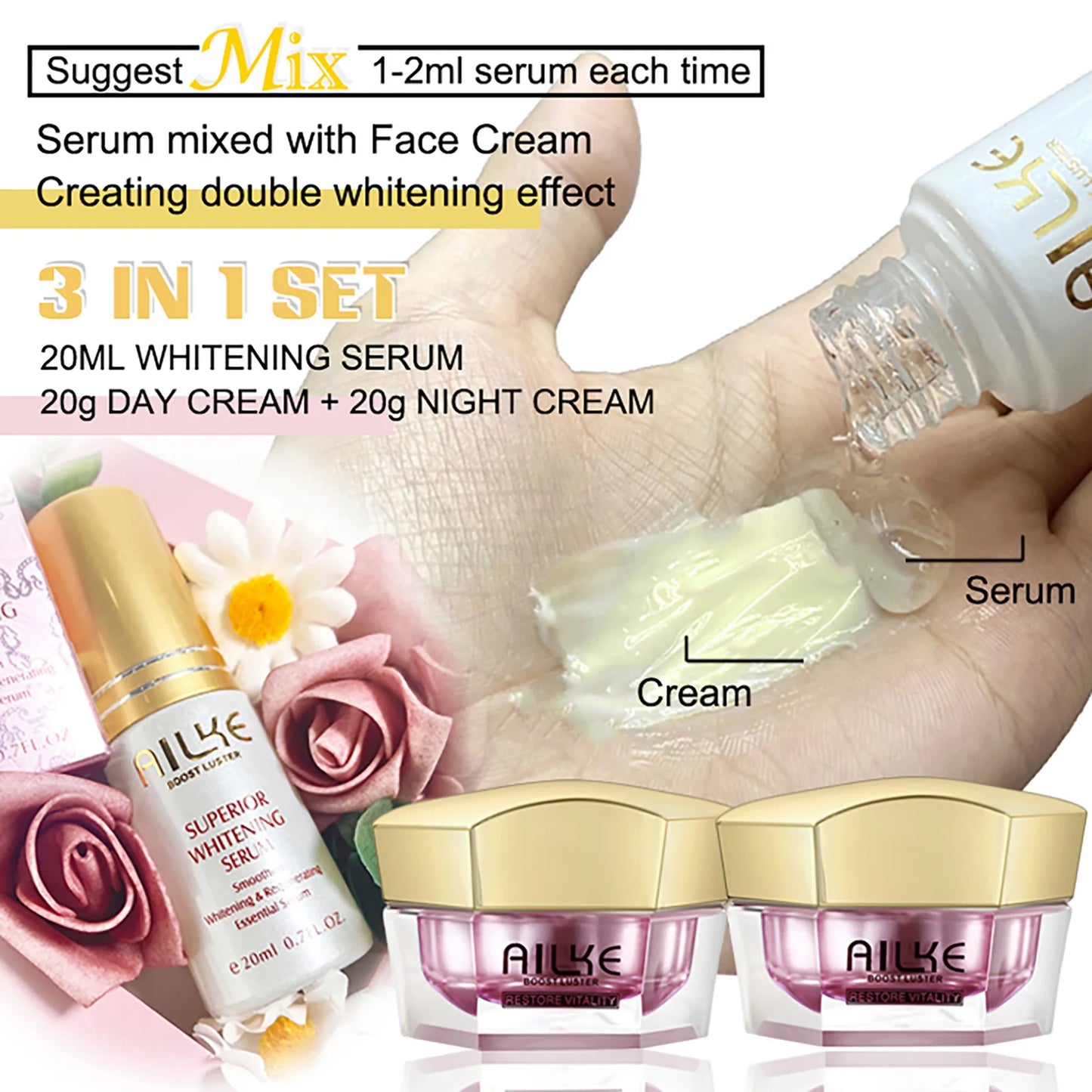 AILKE Whitening Face Cream, Reduce Wrinkles, Spots, Freckles, Lightening Skin With Collagen, Hyaluronic Acid, for Women, Men