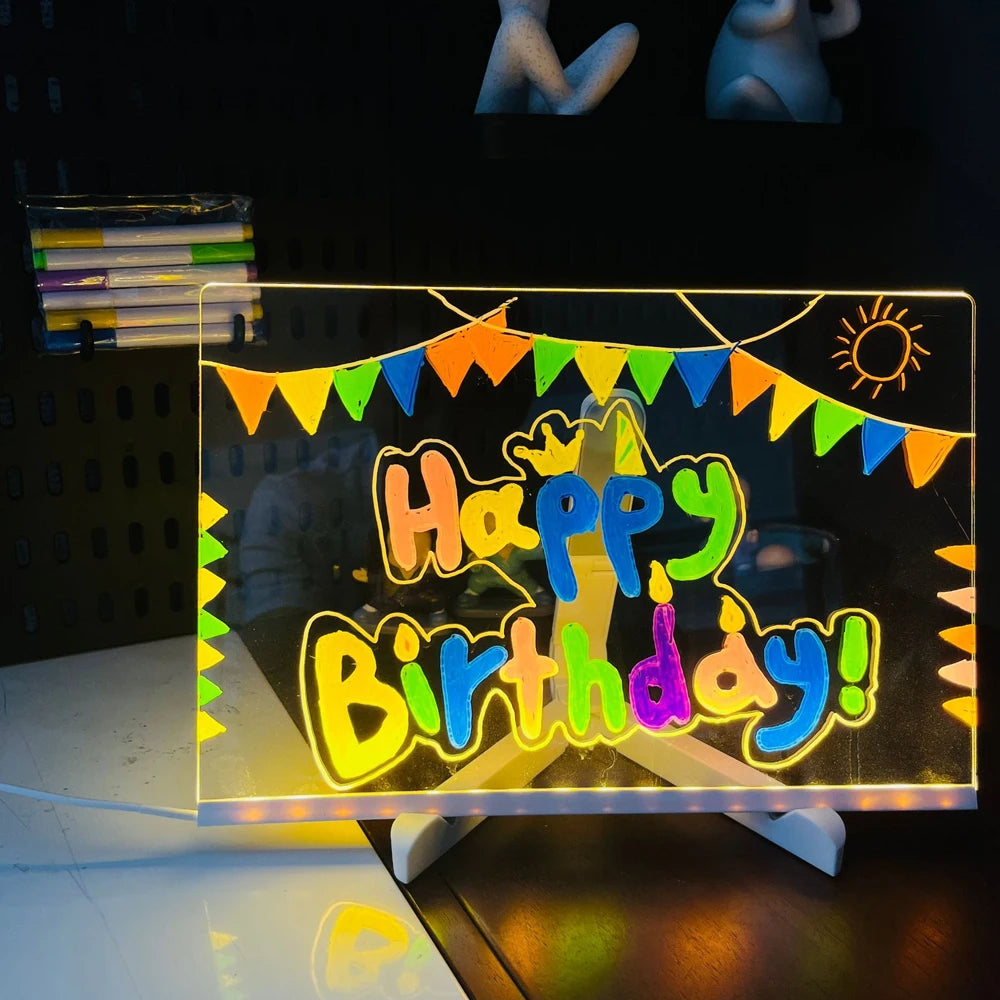 LED Note Board With Night Light Colorful 7 Pens DIY Acrylic Message Board Children‘s Drawing Board For Kids Birthday Gift