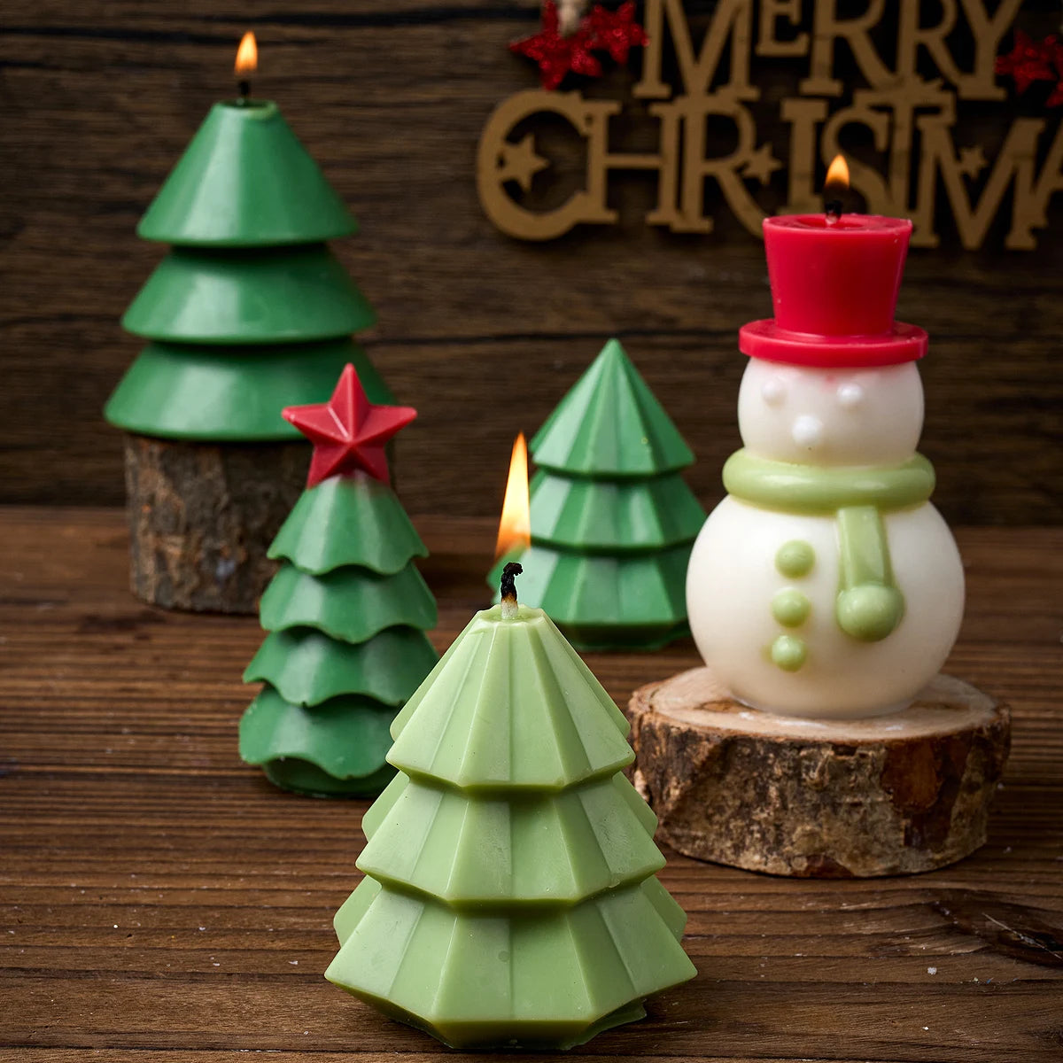 3D Xmas Ornament Candle Mold for DIY Scented Candles Resin Plaster Silicone Molds Christmas Tree Snowman Craft Making Home Decor