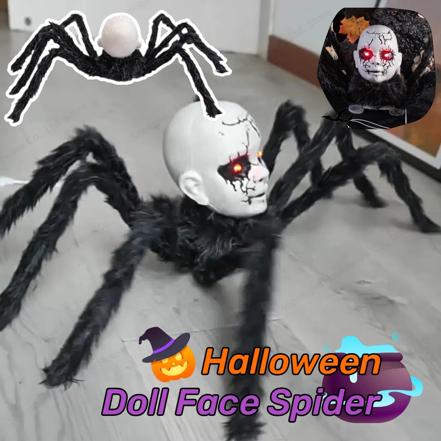 Halloween Animatronic  Face Spider Sound Activated Scary Walking Spider Haunted House Prop Halloween Party Porch Decoration