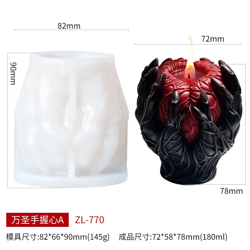 Halloween Hand held Heart Candle Silicone Mold DIY Horror Mutation Heart Craft Resin Gypsum Cement Casting Mold Halloween Gift