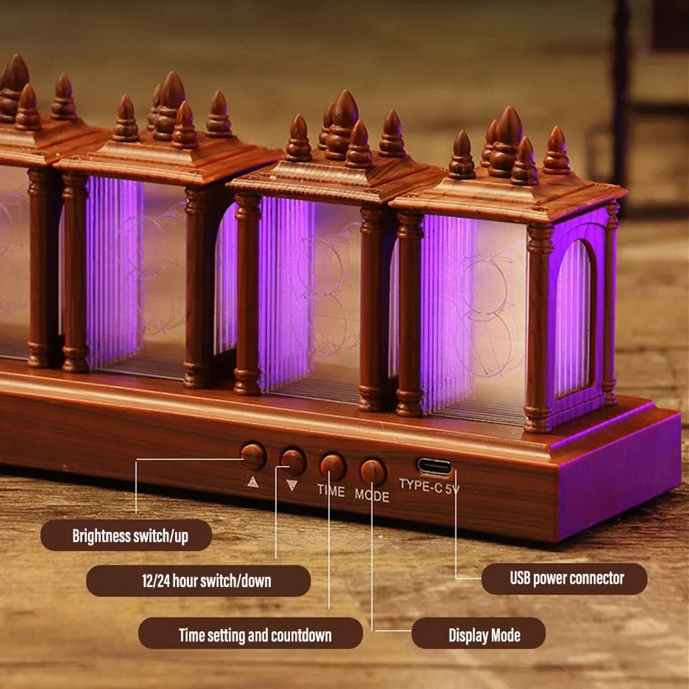 LED Digital Clock Nixie Tube Clock RGB Glow Tube Clock Walnut Wood Night Light Digital Alarm Atomosphere Lamp Clock Timer Gift