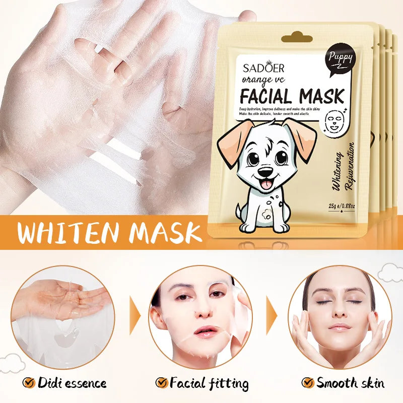 5pcs SADOER Cartoon Fresh Fruit Facial Masks Moisturizing Soothing Brightening Hydrating Face Mask for Facial Skin Care