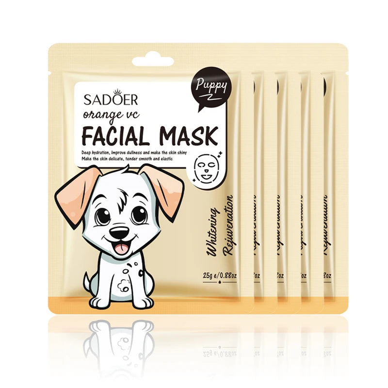 5pcs SADOER Cartoon Fresh Fruit Facial Masks Moisturizing Soothing Brightening Hydrating Face Mask for Facial Skin Care