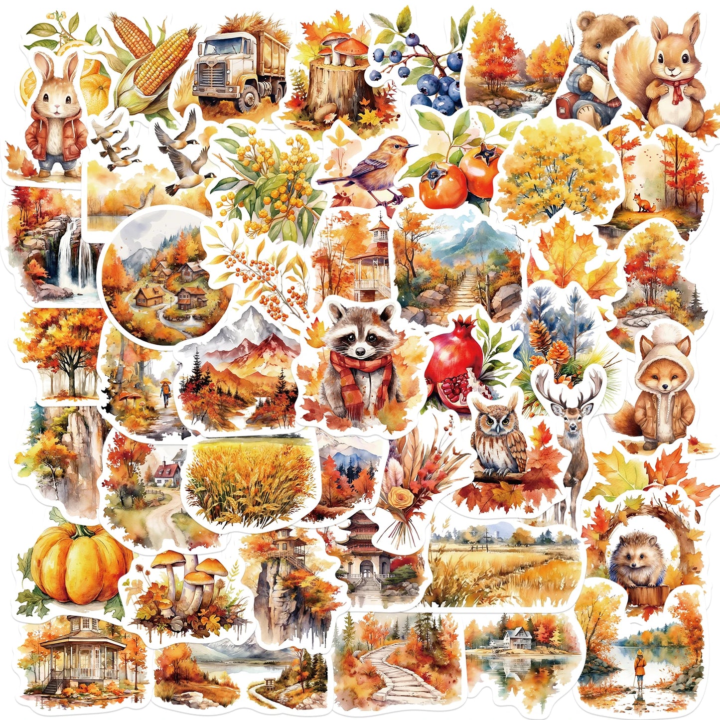 50pcs Thanksgiving Stickers Fall Stickers for Holiday Decoration, DIY Crafts, Art Journal, Laptop Gift Decoration