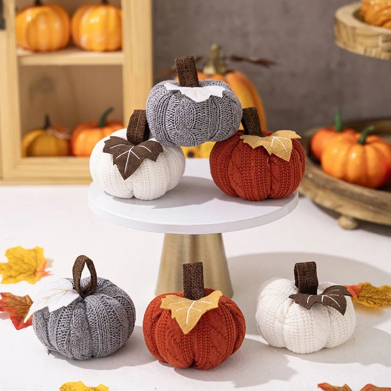 Artificial Pumpkin Halloween Decoration Mini Fake Simulated Knitted Pumpkin Autumn Harvest Party Thanksgiving Party Decor Props