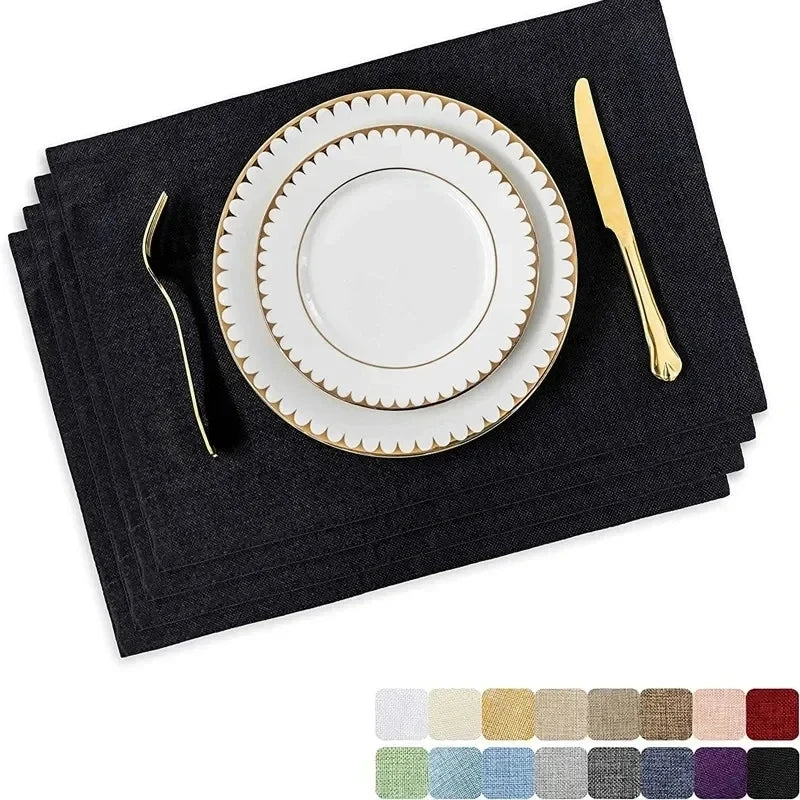 4 Pcs Placemat Washable Place Mats Placemats Heat Resistant Faux Linen Burlap Placemat for Dining Tables Kitchen Table Mats