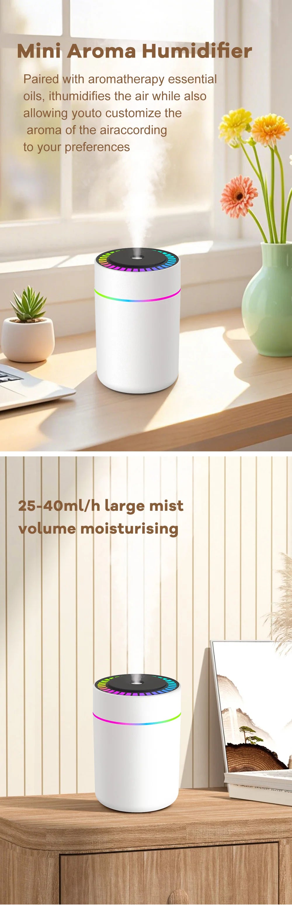 180ml Aromatherapy diffuser Humidifier Aromatherapy essential oil Air purifier Sleeping car carrying home LED 7 color light