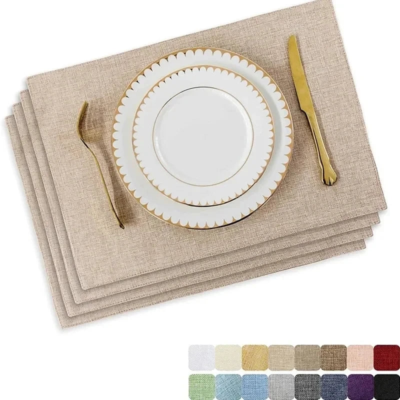 4 Pcs Placemat Washable Place Mats Placemats Heat Resistant Faux Linen Burlap Placemat for Dining Tables Kitchen Table Mats