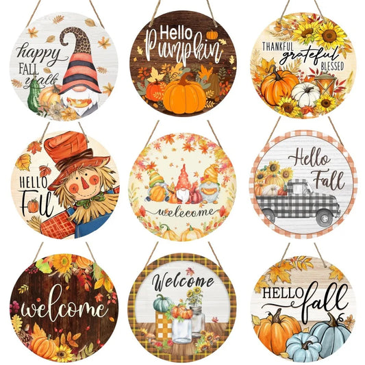 Deroro Hello Autumn Maple Leaf Pumpkin Sign Wooden for Outdoor Porch, Farmhouse Thanksgiving Wreath Wooden for Indoor Wall Decor