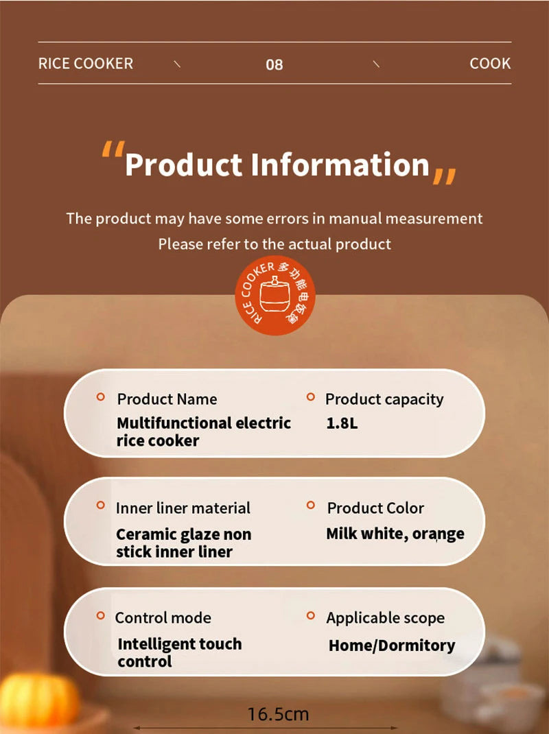 1.8L Portable Smart Rice Cooker - Multifunctional Non-Stick Rice Cooking Pot for Cooking Rice,  Soup, for Dorms & Small Kitchens