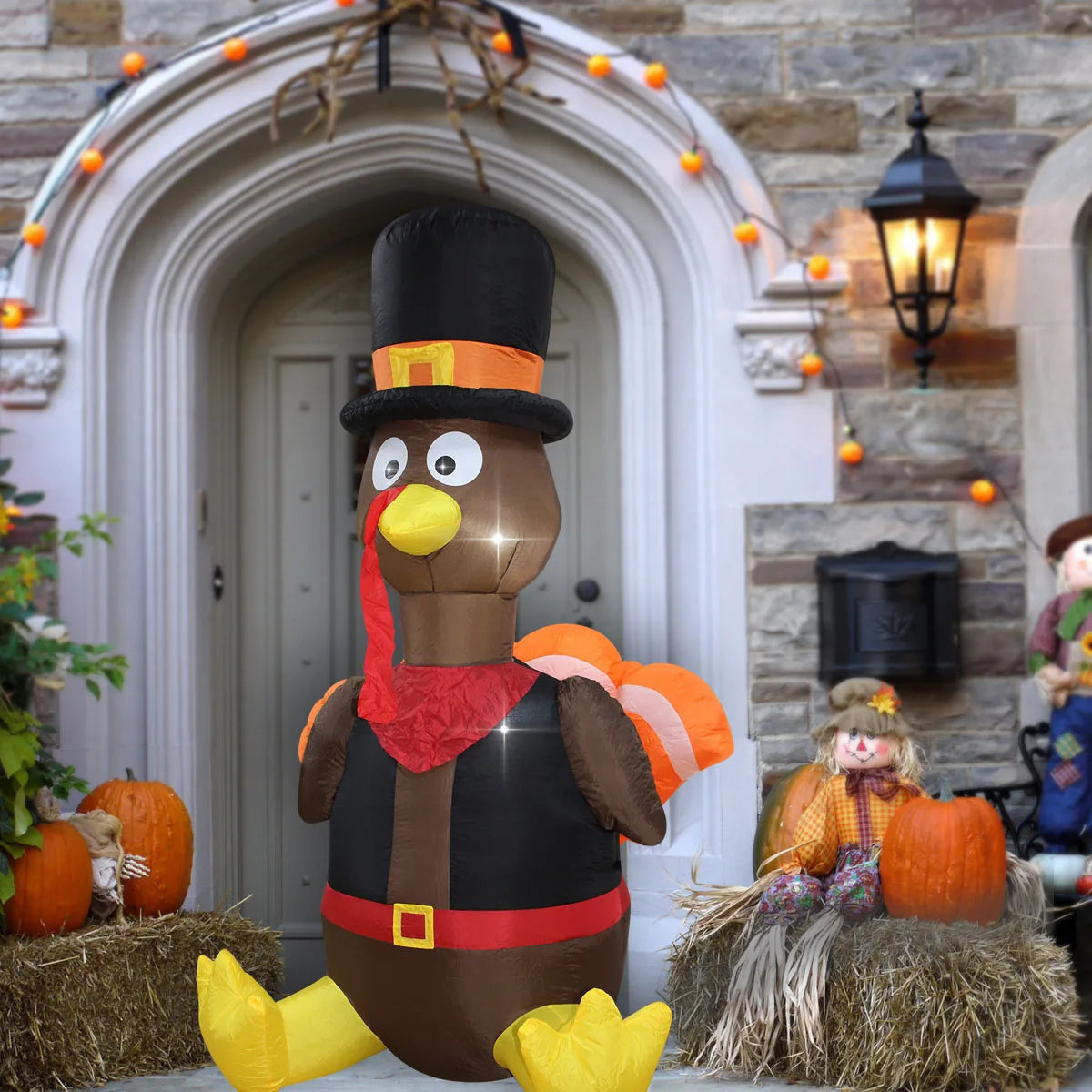 Thanksgiving Inflatable Turkey Decoration with LED Lights Suitable for Fall Harvest Party, Indoor and Outdoor Shopping Mall Yard