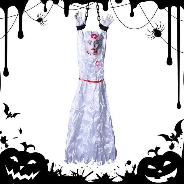 Halloween Animatronics Decoration Hanging Clown Nurse Voice Control Electric Outdoor Scary Clearance Horror Haunted House Props